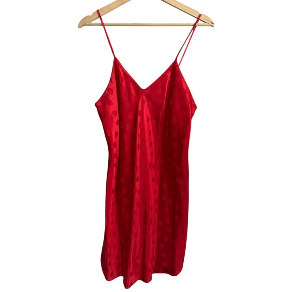 Vintage Satin Vneck Heart Print Mini Slip Red Medium Valentines Day Sultry